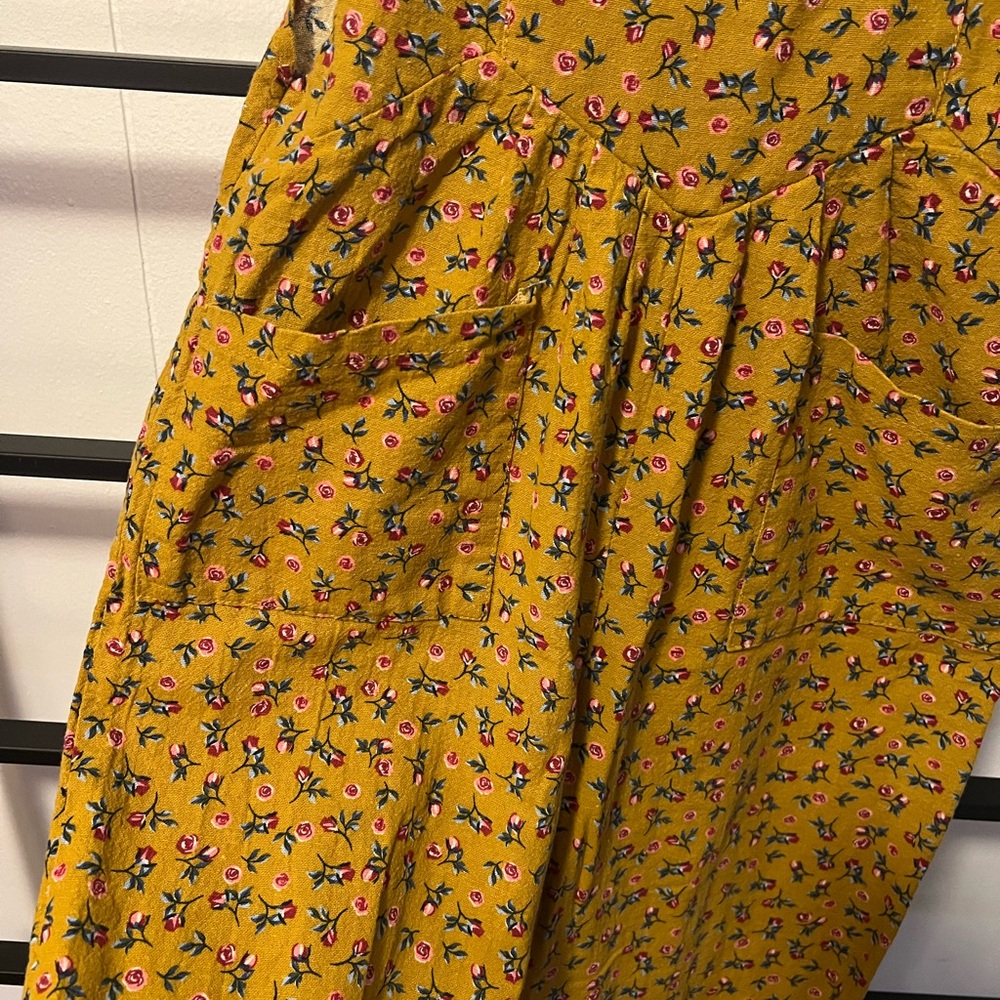 Handmade Floral Print Mustard Yellow Overalls Jumpsuit - Picture 3 of 8